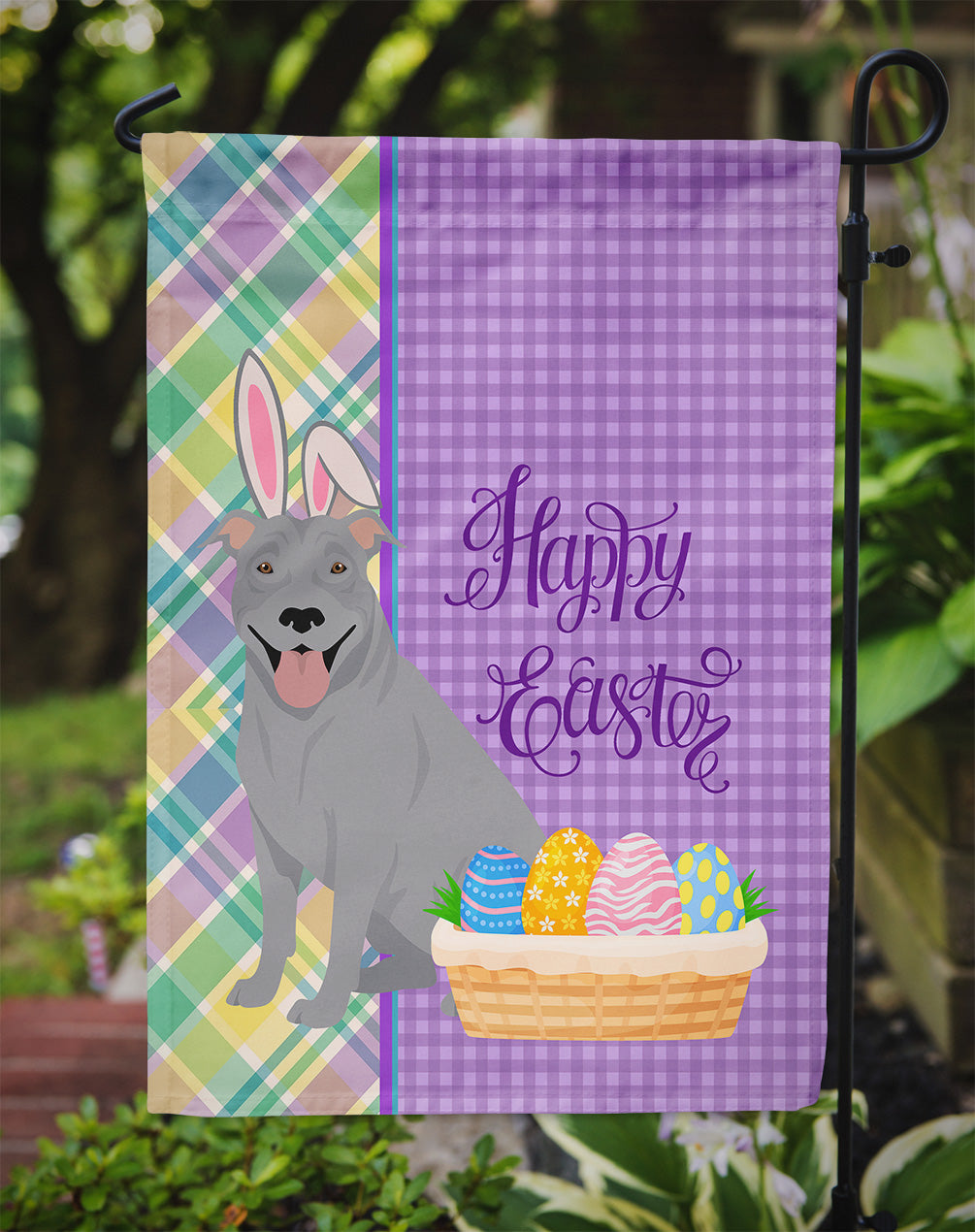 Blue Pit Bull Terrier Easter Garden Flag Mailbox Decorative Yard Banner Outside Patio Artwork for Flower Beds, Garden Size, Multicolor