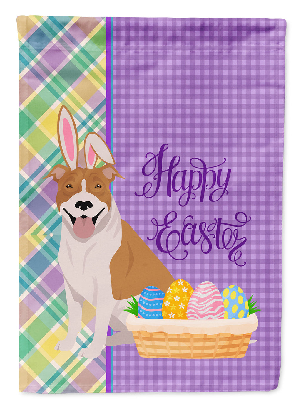Red and White Pit Bull Terrier Easter Garden Flag Mailbox Decorative Yard Banner Outside Patio Artwork for Flower Beds, Garden Size, Multicolor