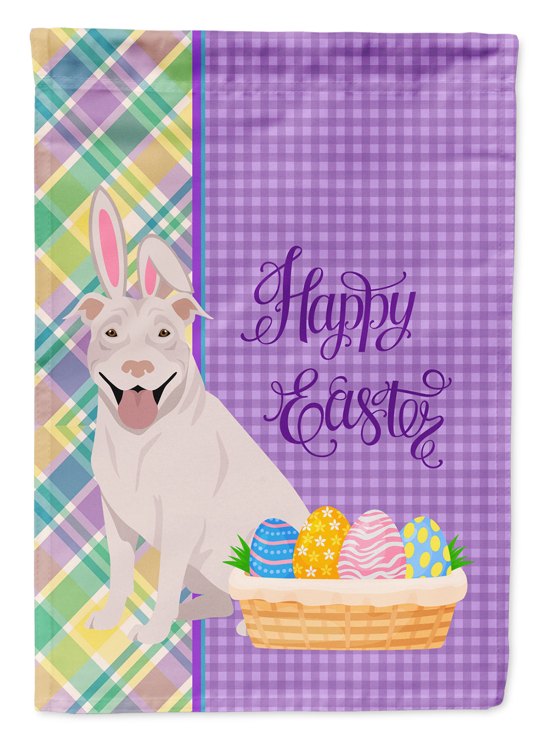 White Pit Bull Terrier Easter Garden Flag Mailbox Decorative Yard Banner Outside Patio Artwork for Flower Beds, Garden Size, Multicolor