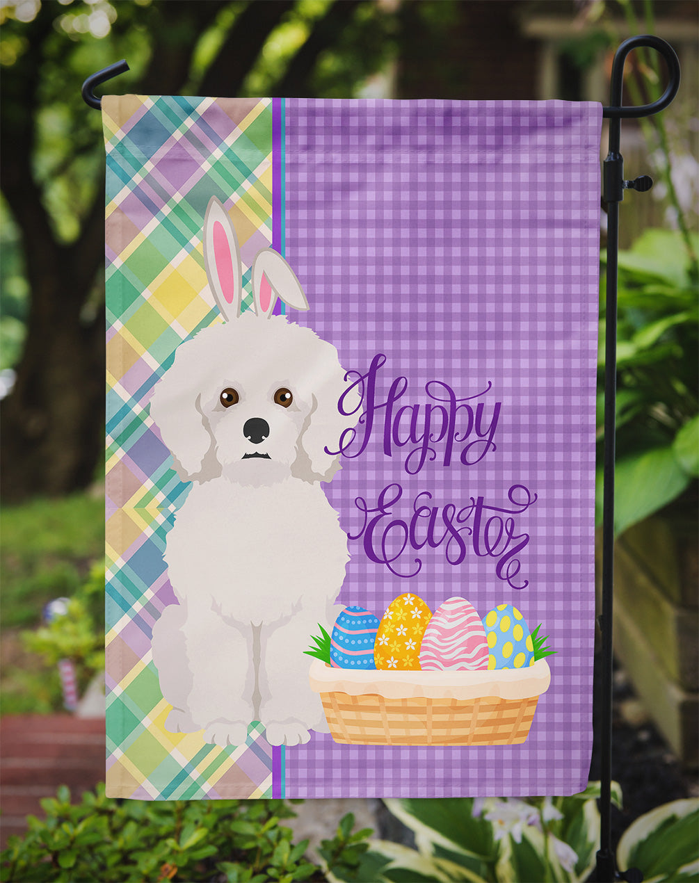 Bichon Frise Easter Garden Flag Mailbox Decorative Yard Banner Outside Patio Artwork for Flower Beds, Garden Size, Multicolor