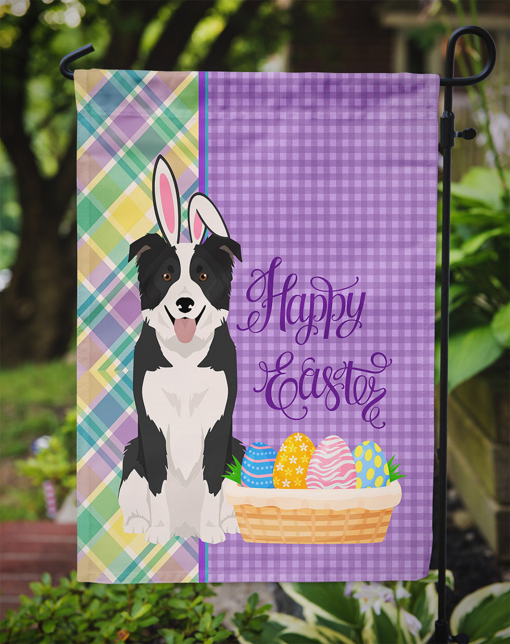 Black and White Border Collie Easter Garden Flag Mailbox Decorative Yard Banner Outside Patio Artwork for Flower Beds, Garden Size, Multicolor