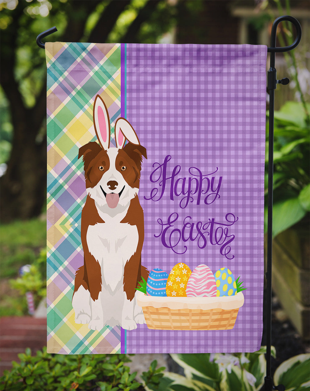 Red and White Border Collie Easter Garden Flag Mailbox Decorative Yard Banner Outside Patio Artwork for Flower Beds, Garden Size, Multicolor
