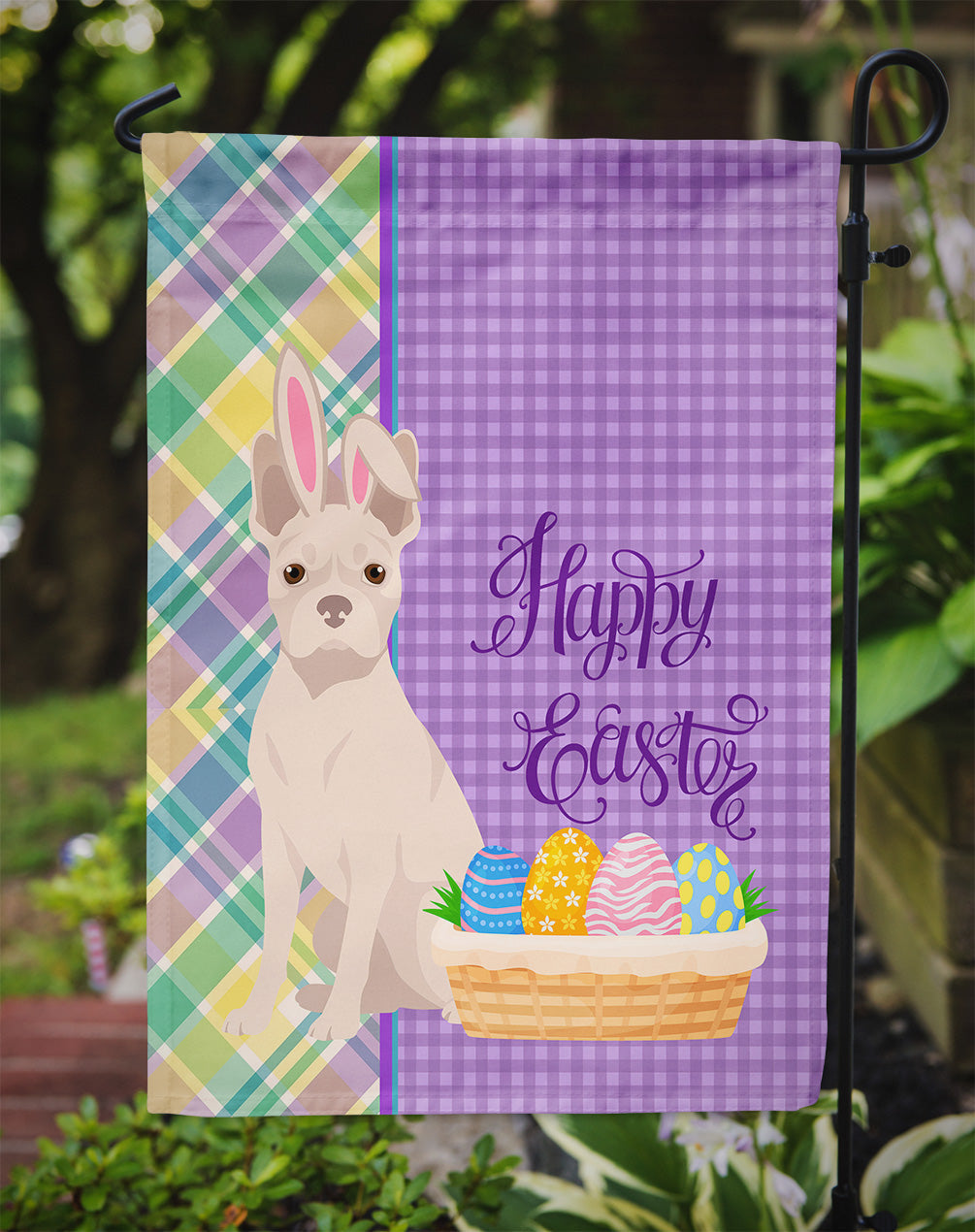White Boston Terrier Easter Garden Flag Mailbox Decorative Yard Banner Outside Patio Artwork for Flower Beds, Garden Size, Multicolor