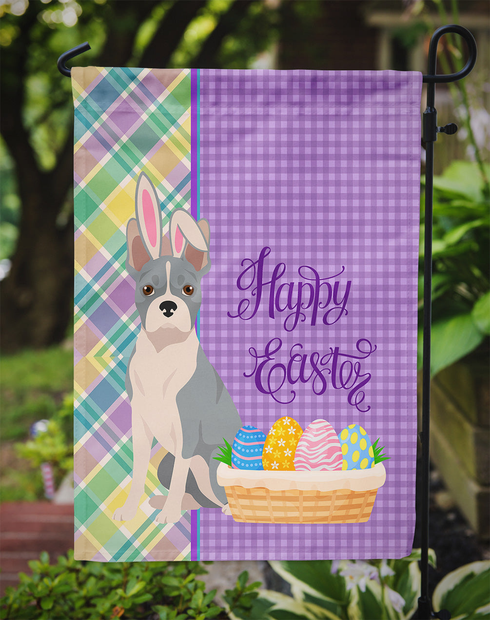 Blue Boston Terrier Easter Garden Flag Mailbox Decorative Yard Banner Outside Patio Artwork for Flower Beds, Garden Size, Multicolor
