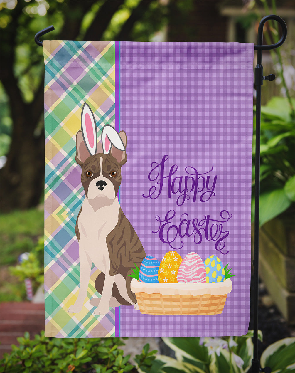Brindle Boston Terrier Easter Garden Flag Mailbox Decorative Yard Banner Outside Patio Artwork for Flower Beds, Garden Size, Multicolor