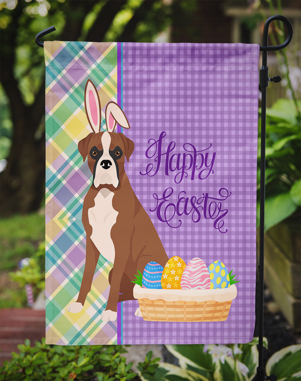 Natural Eared Red Fawn Boxer Easter Garden Flag Mailbox Decorative Yard Banner Outside Patio Artwork for Flower Beds, Garden Size, Multicolor