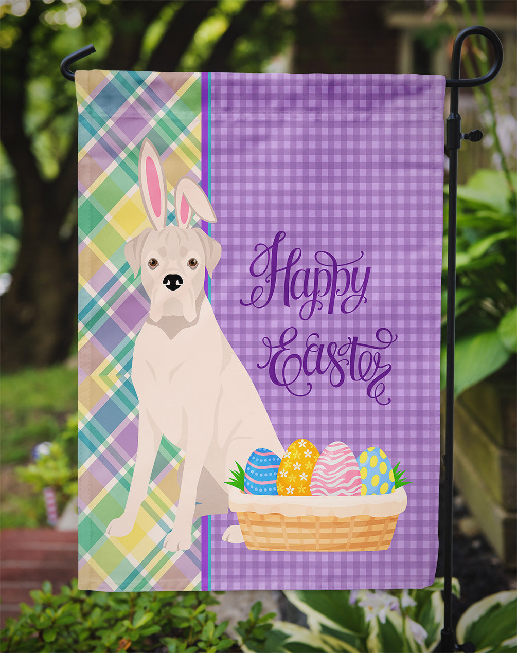 Natural Eared White Boxer Easter Garden Flag Mailbox Decorative Yard Banner Outside Patio Artwork for Flower Beds, Garden Size, Multicolor