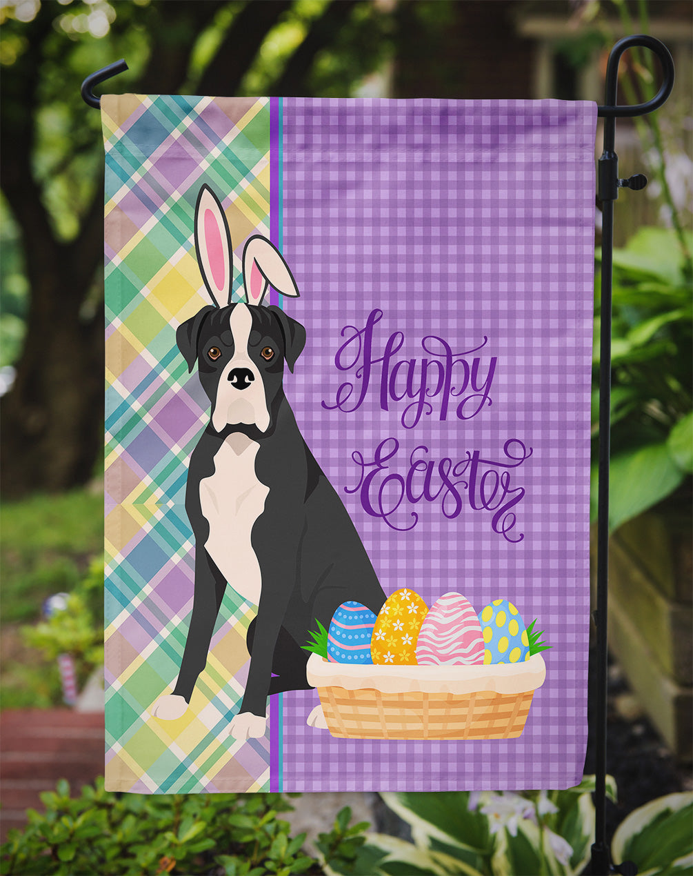 Natural Eared Black Boxer Easter Garden Flag Mailbox Decorative Yard Banner Outside Patio Artwork for Flower Beds, Garden Size, Multicolor