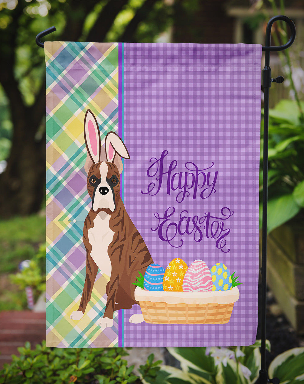 Red Brindle Boxer Easter Garden Flag Mailbox Decorative Yard Banner Outside Patio Artwork for Flower Beds, Garden Size, Multicolor