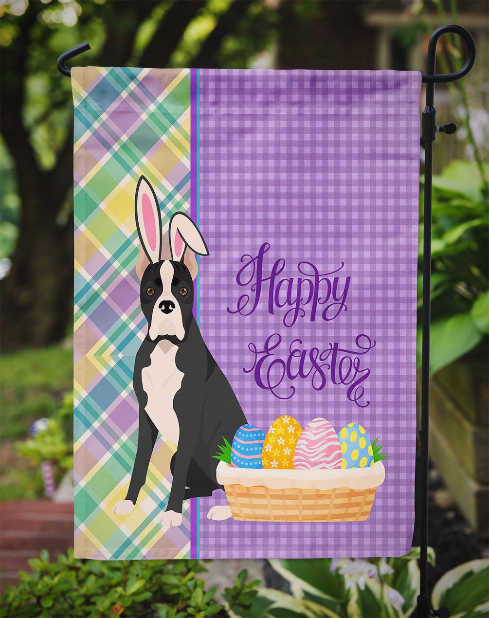 Black Boxer Easter Garden Flag Mailbox Decorative Yard Banner Outside Patio Artwork for Flower Beds, Garden Size, Multicolor
