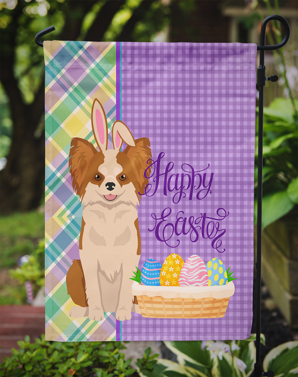 Longhaired Red and White Chihuahua Easter Garden Flag Mailbox Decorative Yard Banner Outside Patio Artwork for Flower Beds, Garden Size, Multicolor