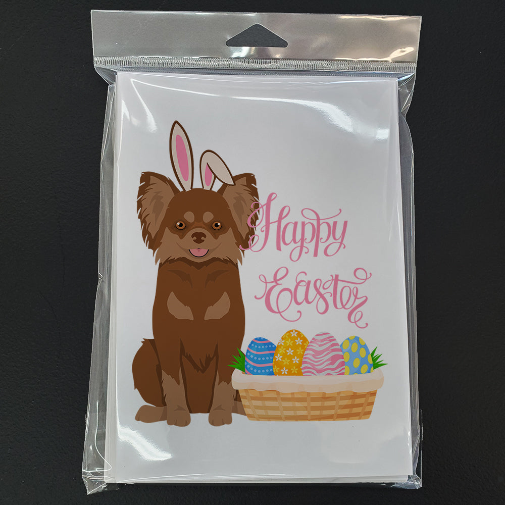 Longhaired Chocolate and Tan Chihuahua Easter Greeting Cards Pack of 8 Blank Cards with Envelopes Whimsical A7 Size 5x7