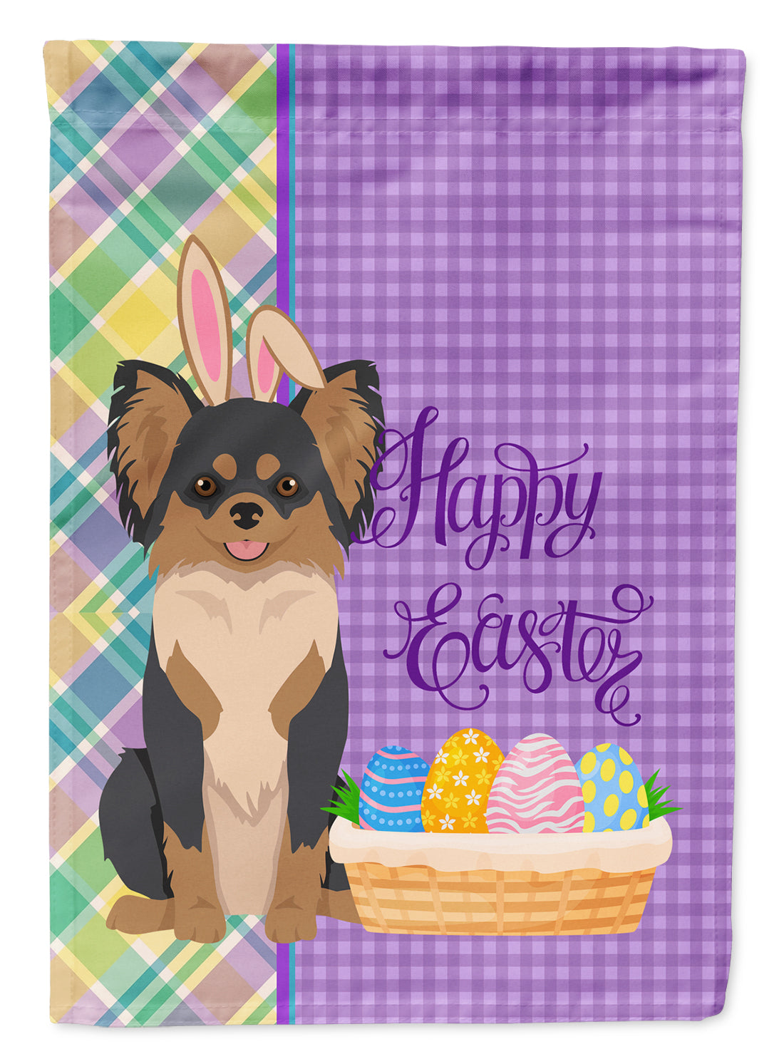 Longhaired Black and Tan Chihuahua Easter Garden Flag Mailbox Decorative Yard Banner Outside Patio Artwork for Flower Beds, Garden Size, Multicolor