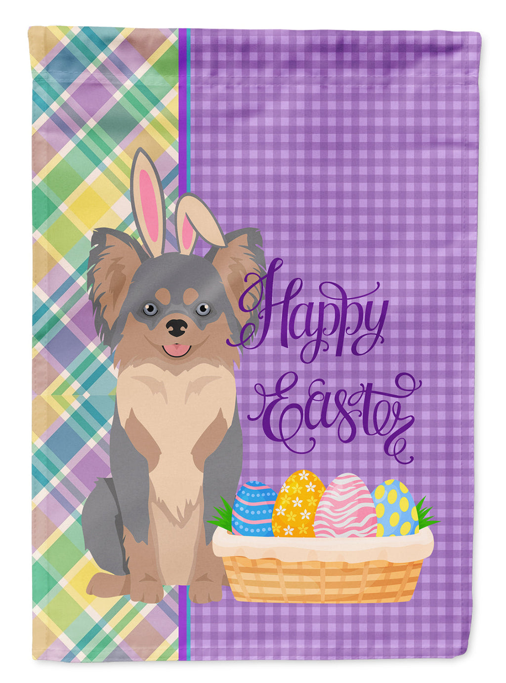 Longhaired Blue and Tan Chihuahua Easter Garden Flag Mailbox Decorative Yard Banner Outside Patio Artwork for Flower Beds, Garden Size, Multicolor