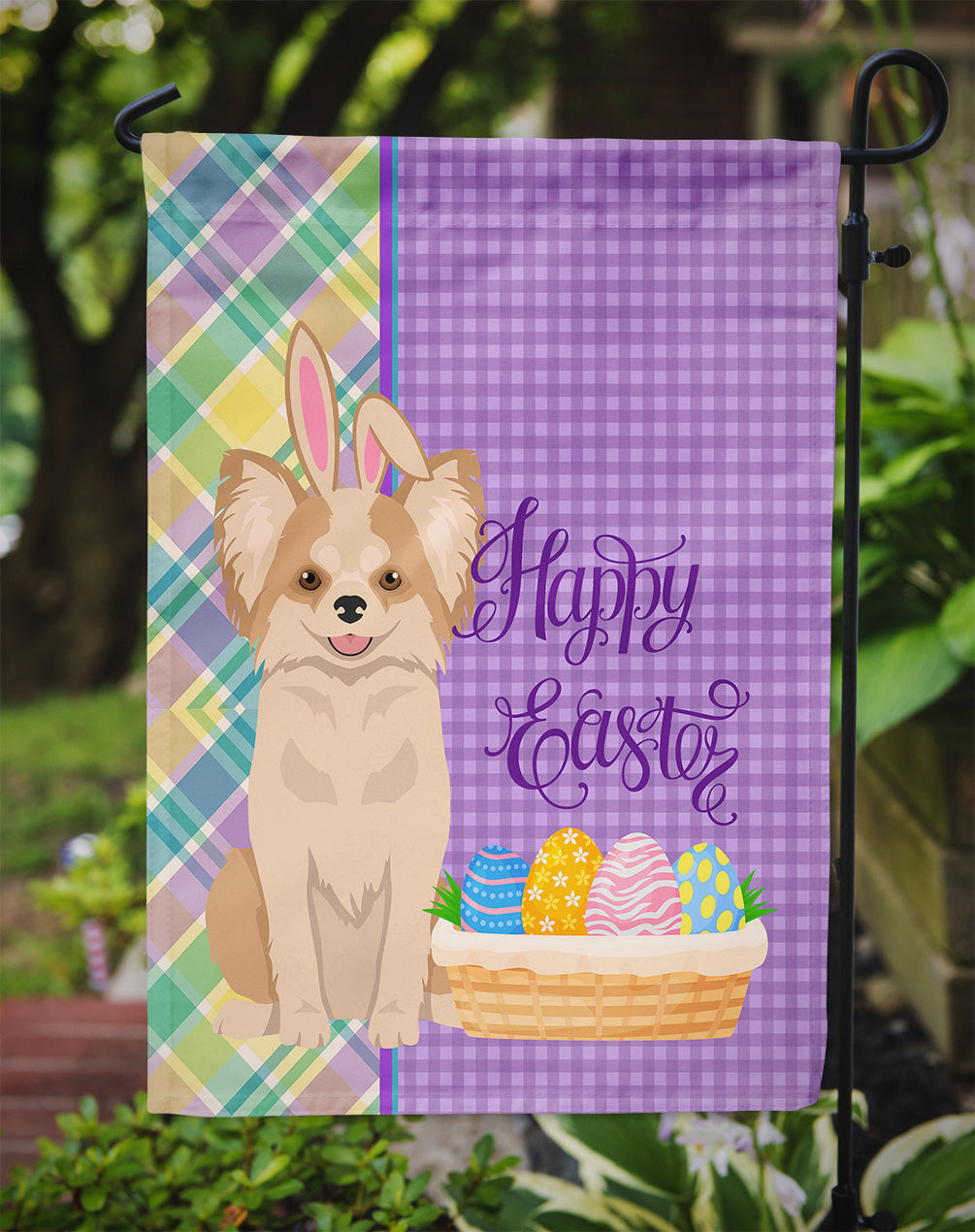 Longhaired Gold and White Chihuahua Easter Garden Flag Mailbox Decorative Yard Banner Outside Patio Artwork for Flower Beds, Garden Size, Multicolor