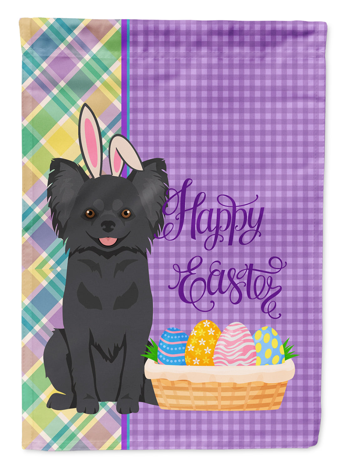 Longhaired Black Chihuahua Easter Garden Flag Mailbox Decorative Yard Banner Outside Patio Artwork for Flower Beds, Garden Size, Multicolor