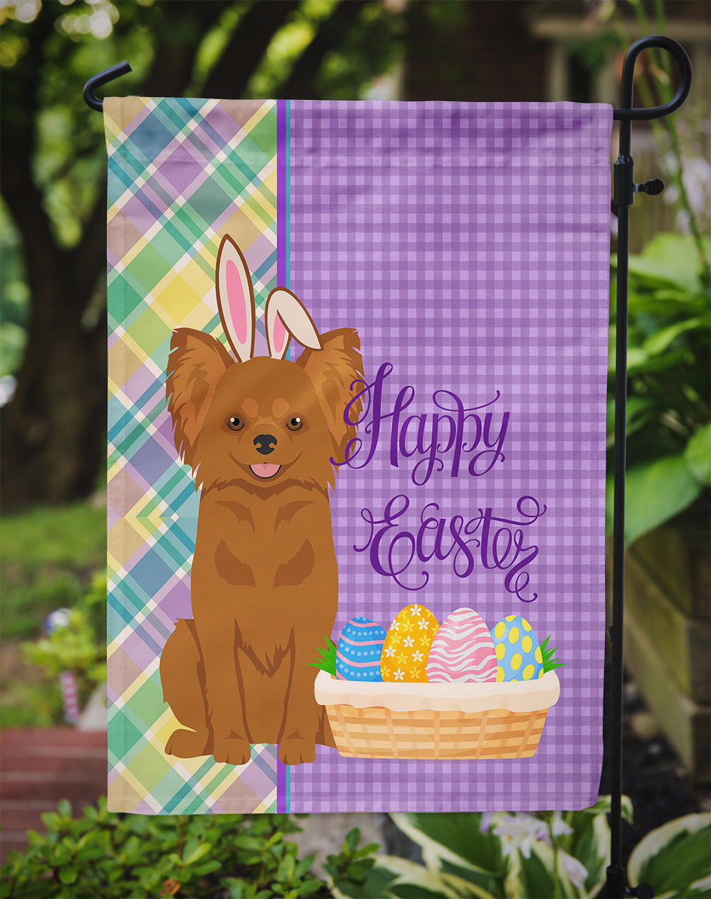 Longhaired Red Chihuahua Easter Garden Flag Mailbox Decorative Yard Banner Outside Patio Artwork for Flower Beds, Garden Size, Multicolor