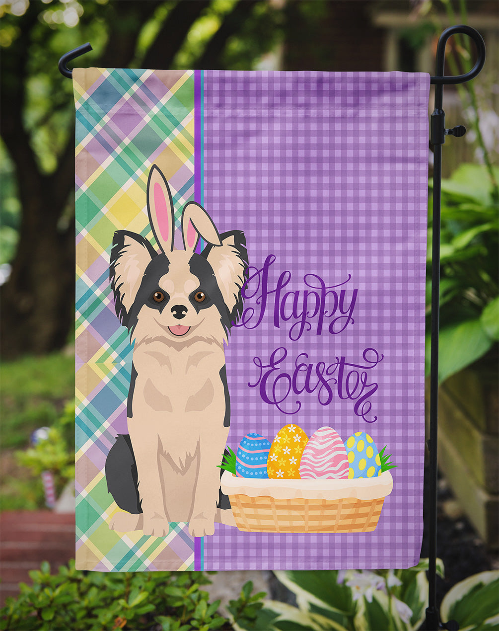 Longhaired Black and White #2 Chihuahua Easter Garden Flag Mailbox Decorative Yard Banner Outside Patio Artwork for Flower Beds, Garden Size, Multicolor