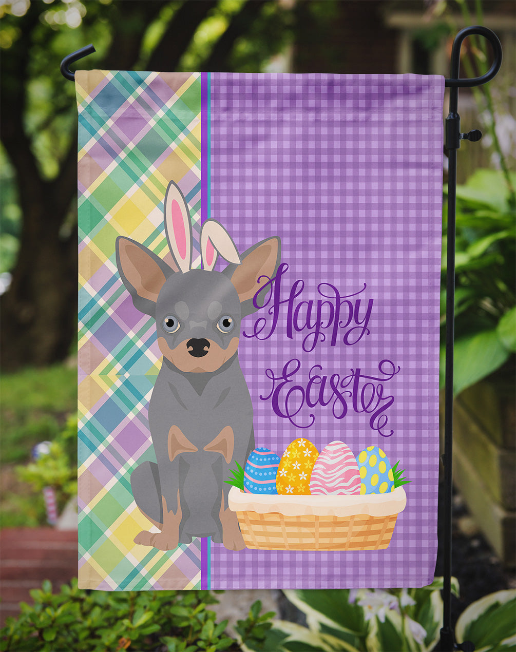 Blue and Tan Chihuahua Easter Garden Flag Mailbox Decorative Yard Banner Outside Patio Artwork for Flower Beds, Garden Size, Multicolor