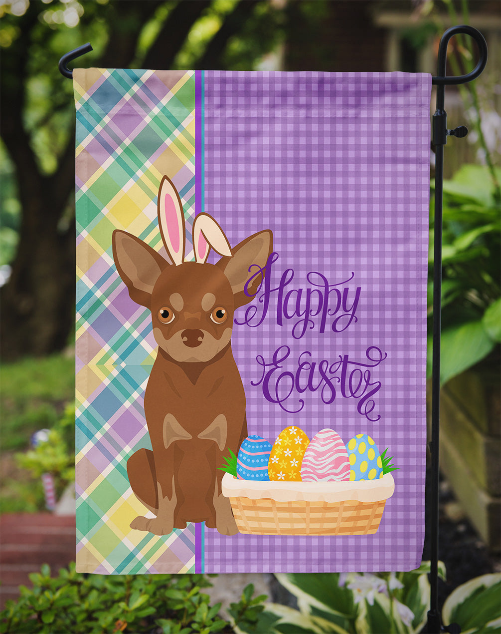 Chocolate and Tan Chihuahua Easter Garden Flag Mailbox Decorative Yard Banner Outside Patio Artwork for Flower Beds, Garden Size, Multicolor