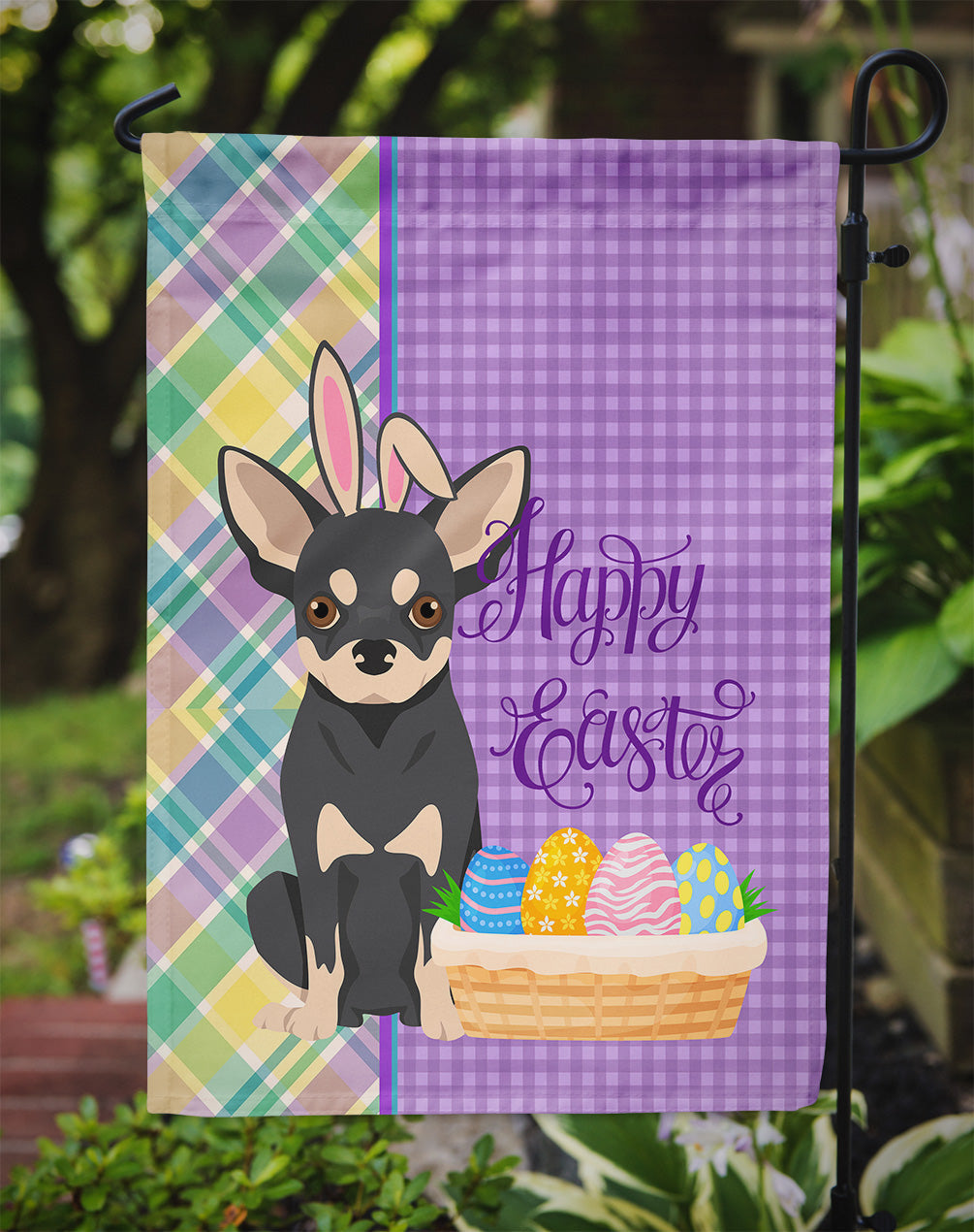 Black and Cream Chihuahua Easter Garden Flag Mailbox Decorative Yard Banner Outside Patio Artwork for Flower Beds, Garden Size, Multicolor
