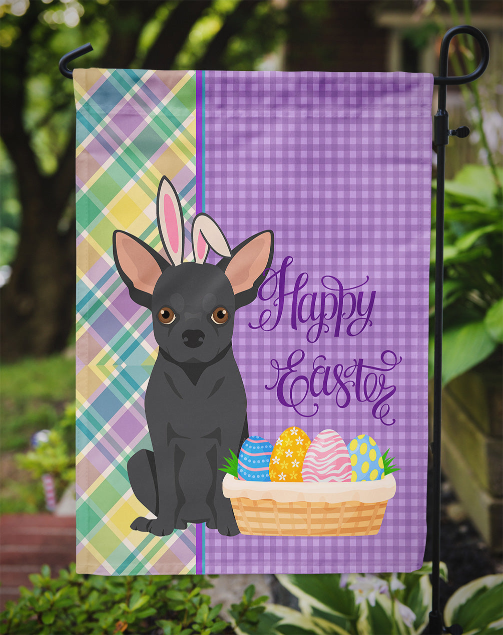 Black Chihuahua Easter Garden Flag Mailbox Decorative Yard Banner Outside Patio Artwork for Flower Beds, Garden Size, Multicolor