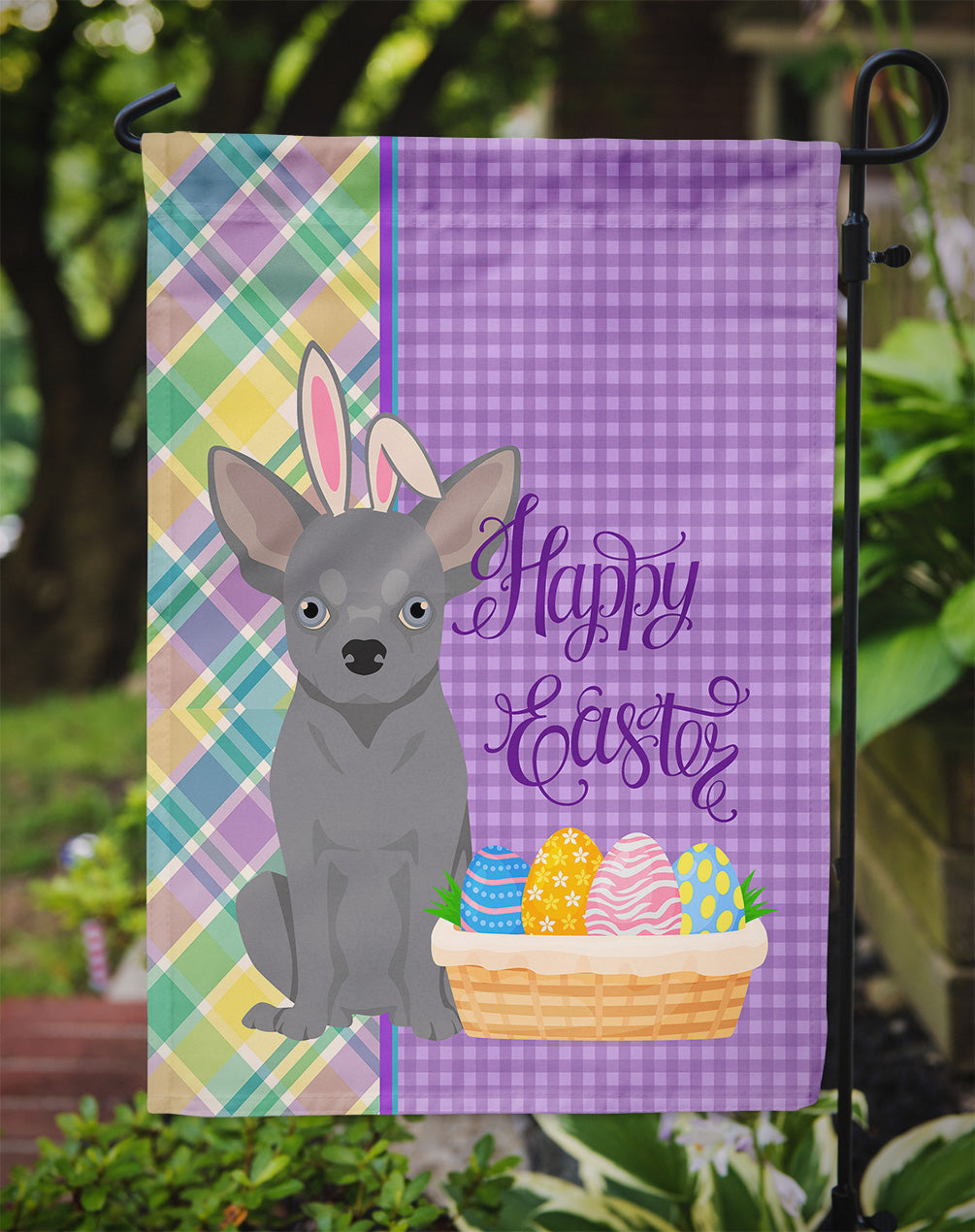 Blue Chihuahua Easter Garden Flag Mailbox Decorative Yard Banner Outside Patio Artwork for Flower Beds, Garden Size, Multicolor