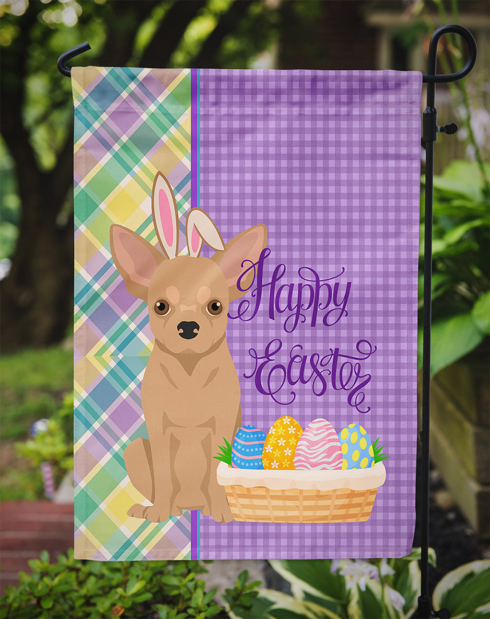 Gold Chihuahua Easter Garden Flag Mailbox Decorative Yard Banner Outside Patio Artwork for Flower Beds, Garden Size, Multicolor