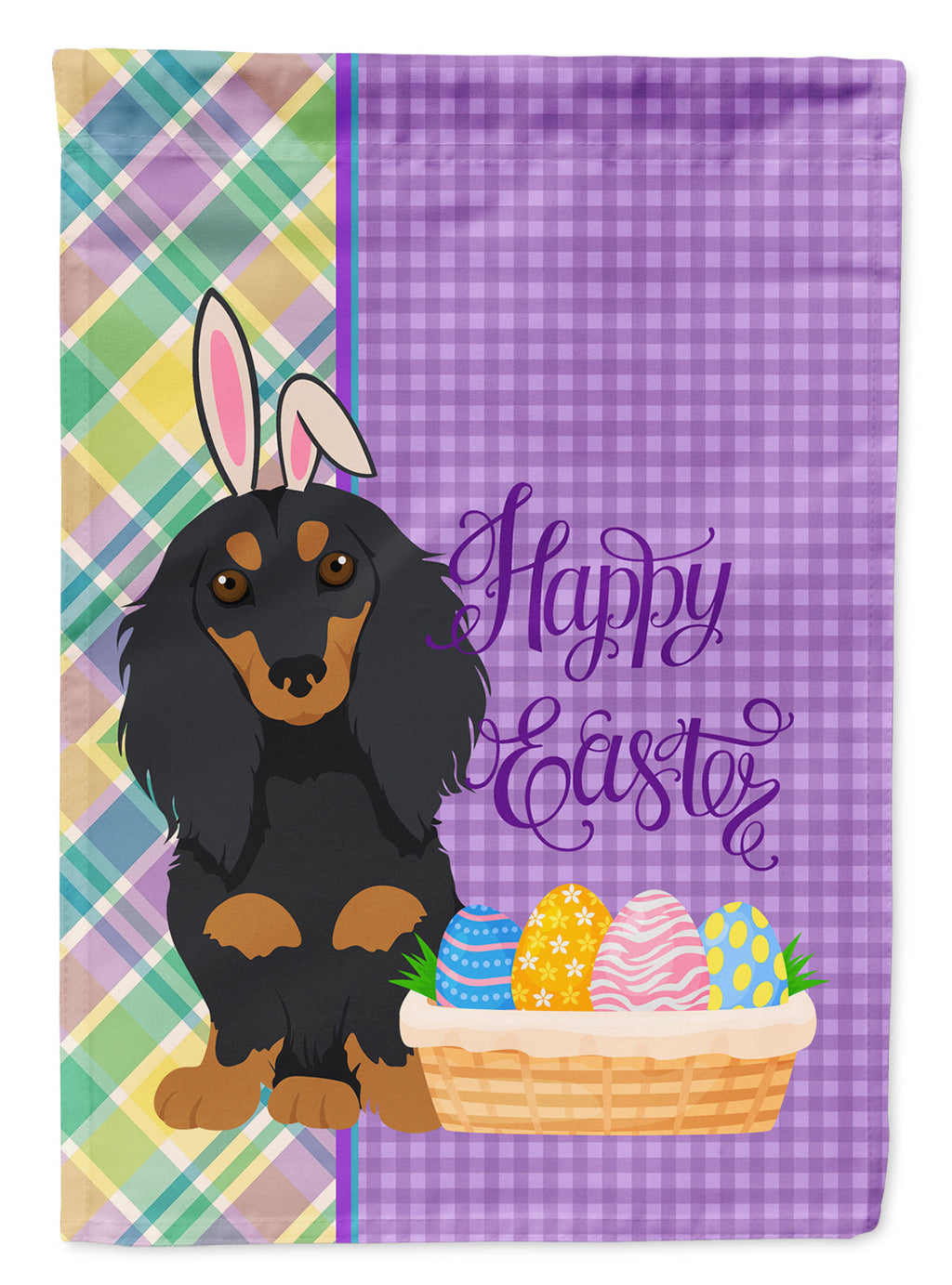 Longhair Black and Tan Dachshund Easter Garden Flag Mailbox Decorative Yard Banner Outside Patio Artwork for Flower Beds, Garden Size, Multicolor