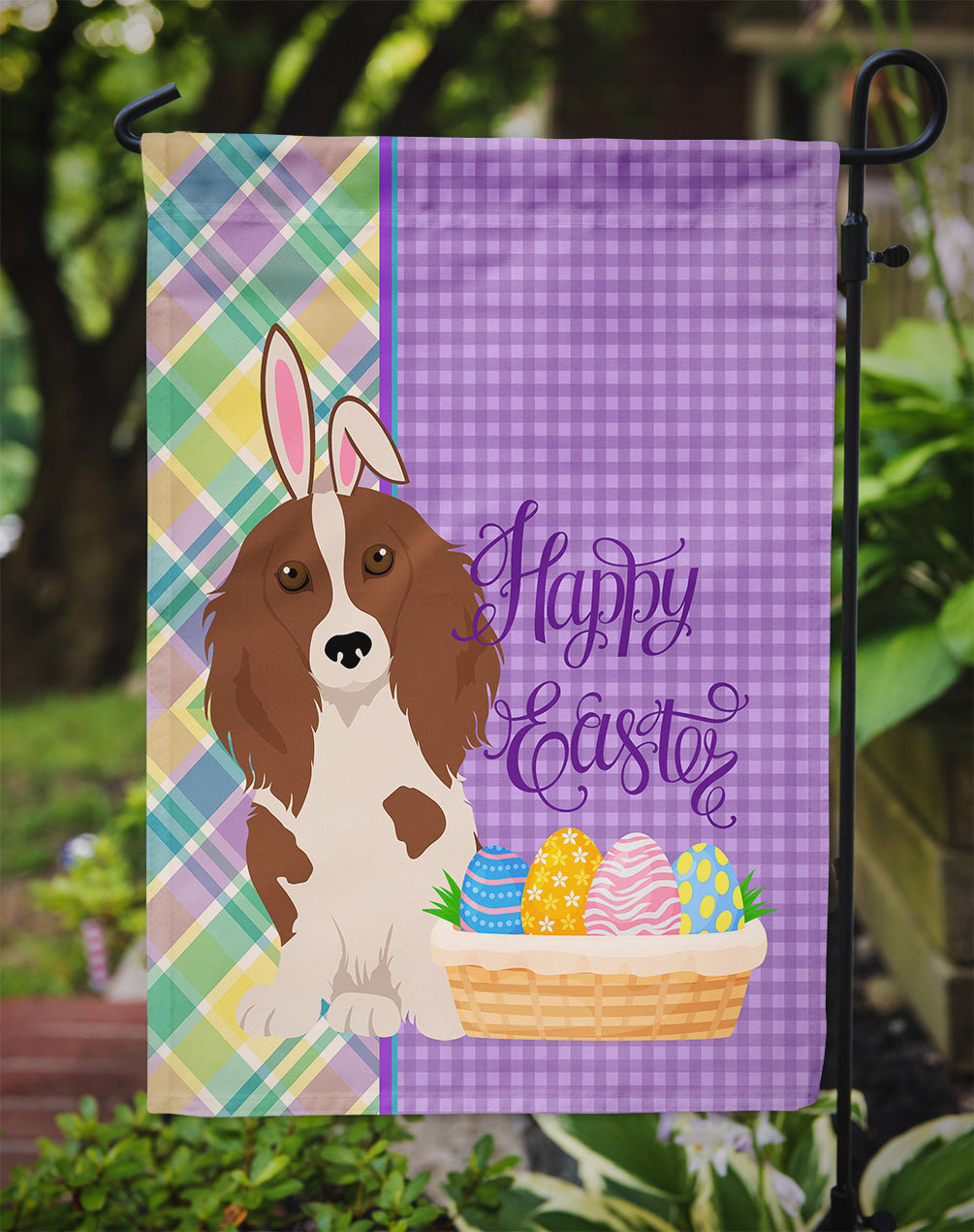 Longhair Red Pedbald Dachshund Easter Garden Flag Mailbox Decorative Yard Banner Outside Patio Artwork for Flower Beds, Garden Size, Multicolor