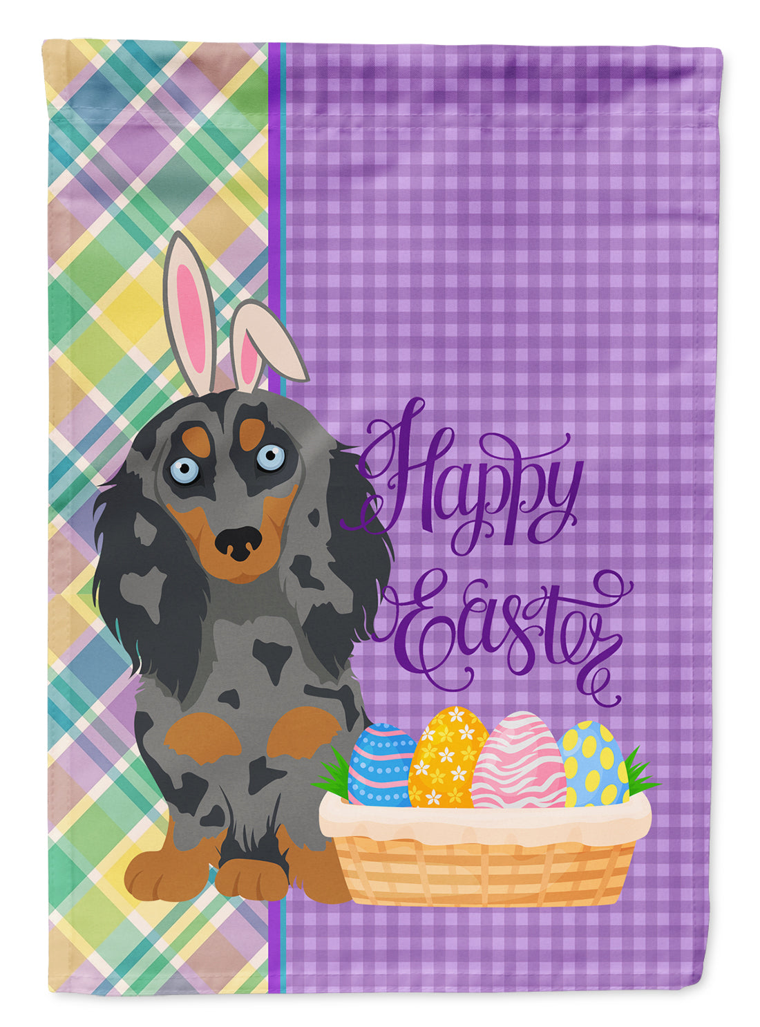 Longhair Blue and Tan Dapple Dachshund Easter Garden Flag Mailbox Decorative Yard Banner Outside Patio Artwork for Flower Beds, Garden Size, Multicolor