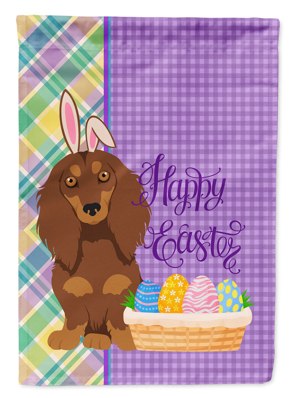 Longhair Chocolate and Tan Dachshund Easter Garden Flag Mailbox Decorative Yard Banner Outside Patio Artwork for Flower Beds, Garden Size, Multicolor