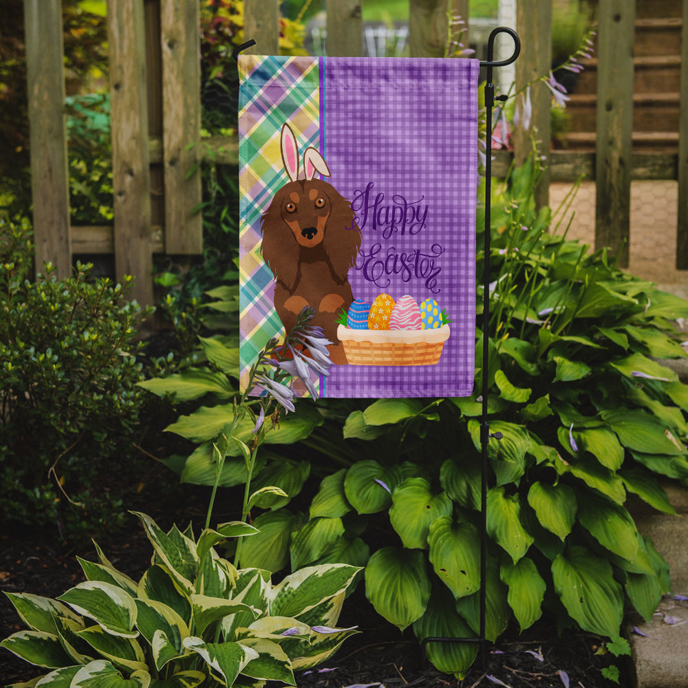 Longhair Chocolate and Tan Dachshund Easter Garden Flag Mailbox Decorative Yard Banner Outside Patio Artwork for Flower Beds, Garden Size, Multicolor