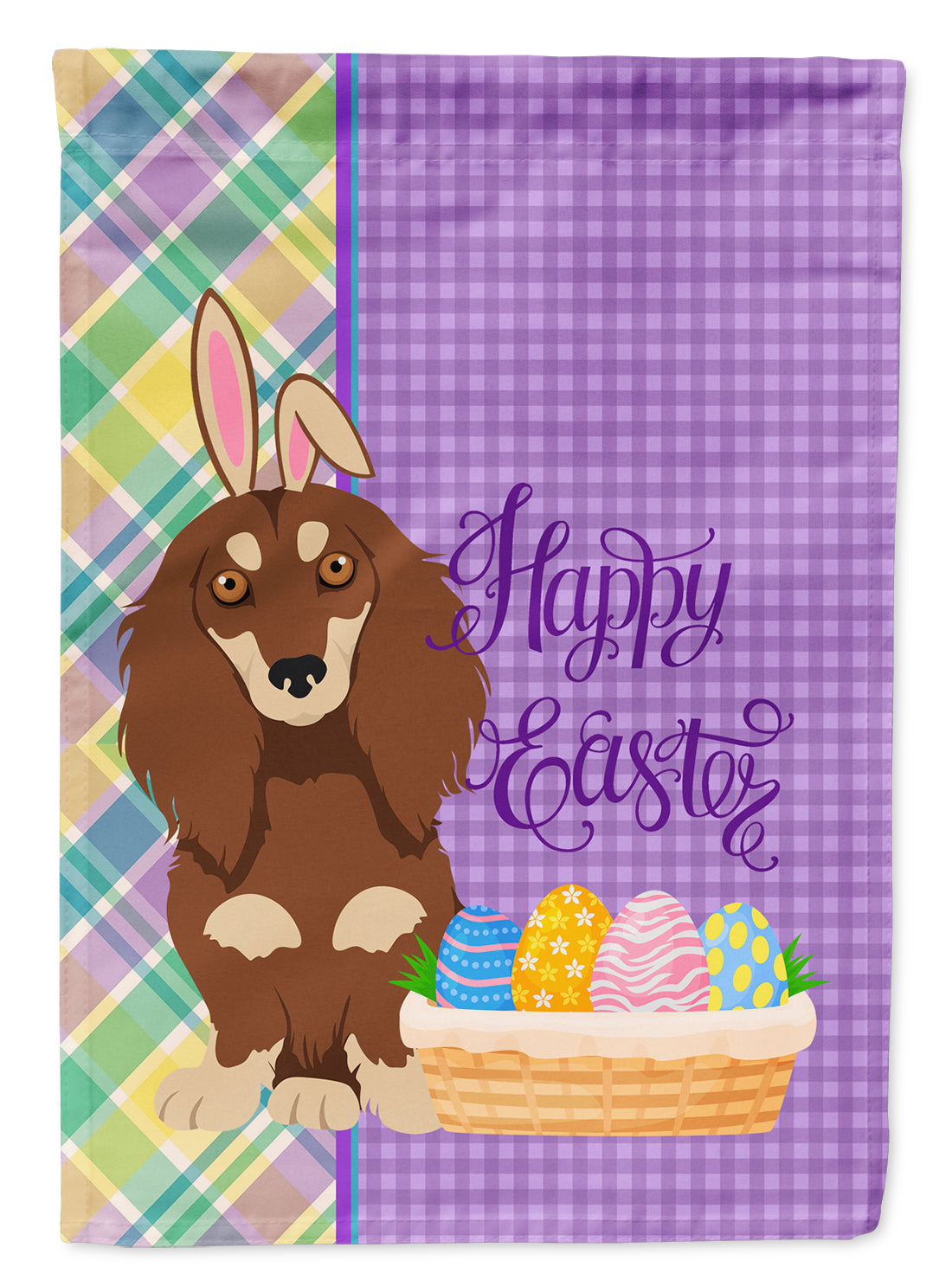 Longhair Chocolate and Cream Dachshund Easter Garden Flag Mailbox Decorative Yard Banner Outside Patio Artwork for Flower Beds, Garden Size, Multicolor