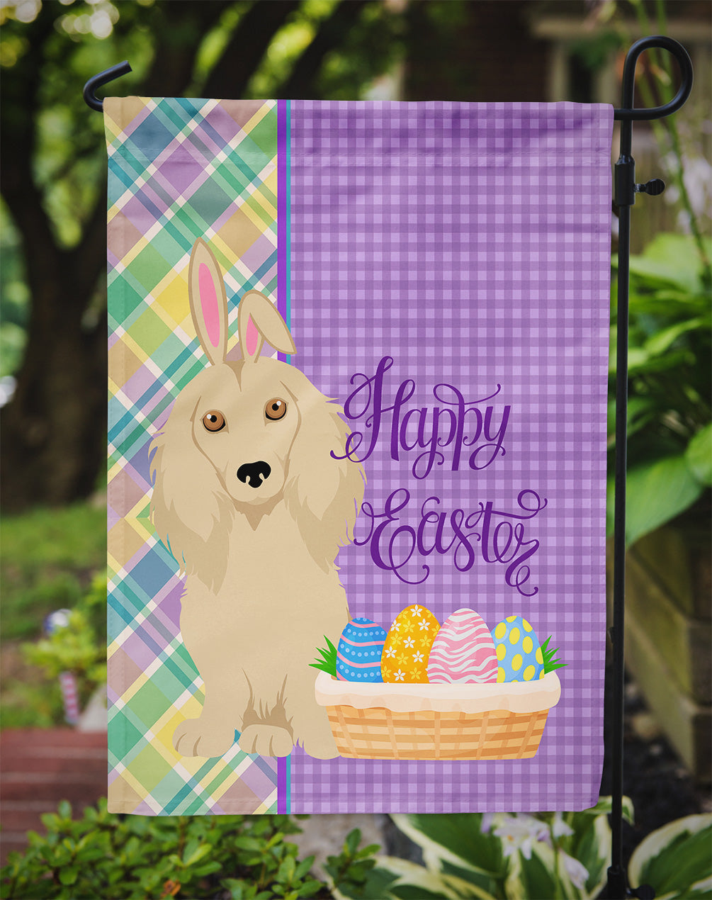 Longhair Cream Dachshund Easter Garden Flag Mailbox Decorative Yard Banner Outside Patio Artwork for Flower Beds, Garden Size, Multicolor