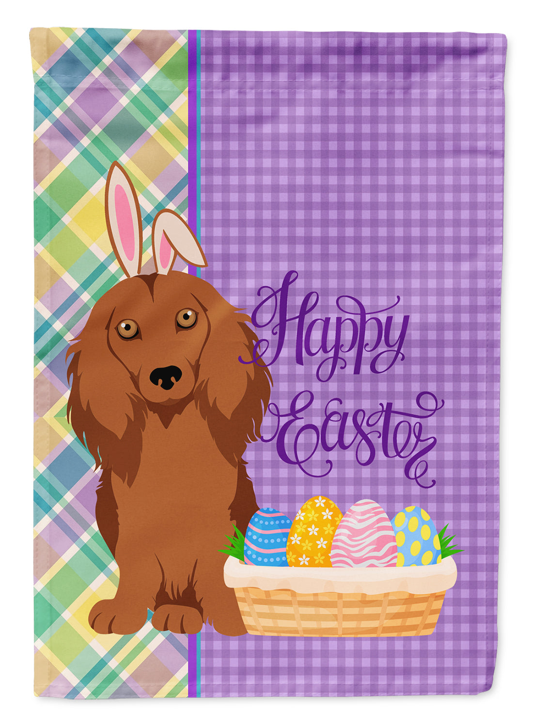 Longhair Red Dachshund Easter Garden Flag Mailbox Decorative Yard Banner Outside Patio Artwork for Flower Beds, Garden Size, Multicolor