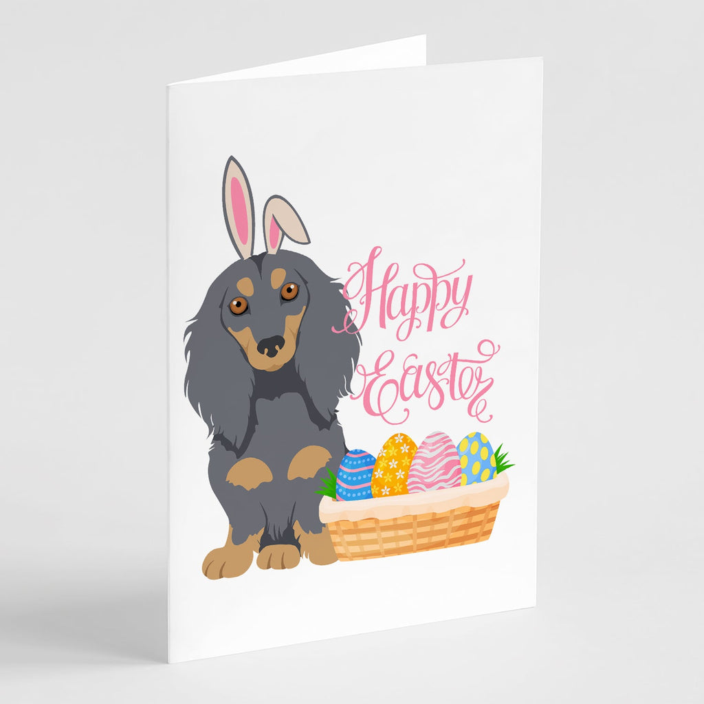 Longhair Blue and Tan Dachshund Easter Greeting Cards Pack of 8 Blank Cards with Envelopes Whimsical A7 Size 5x7