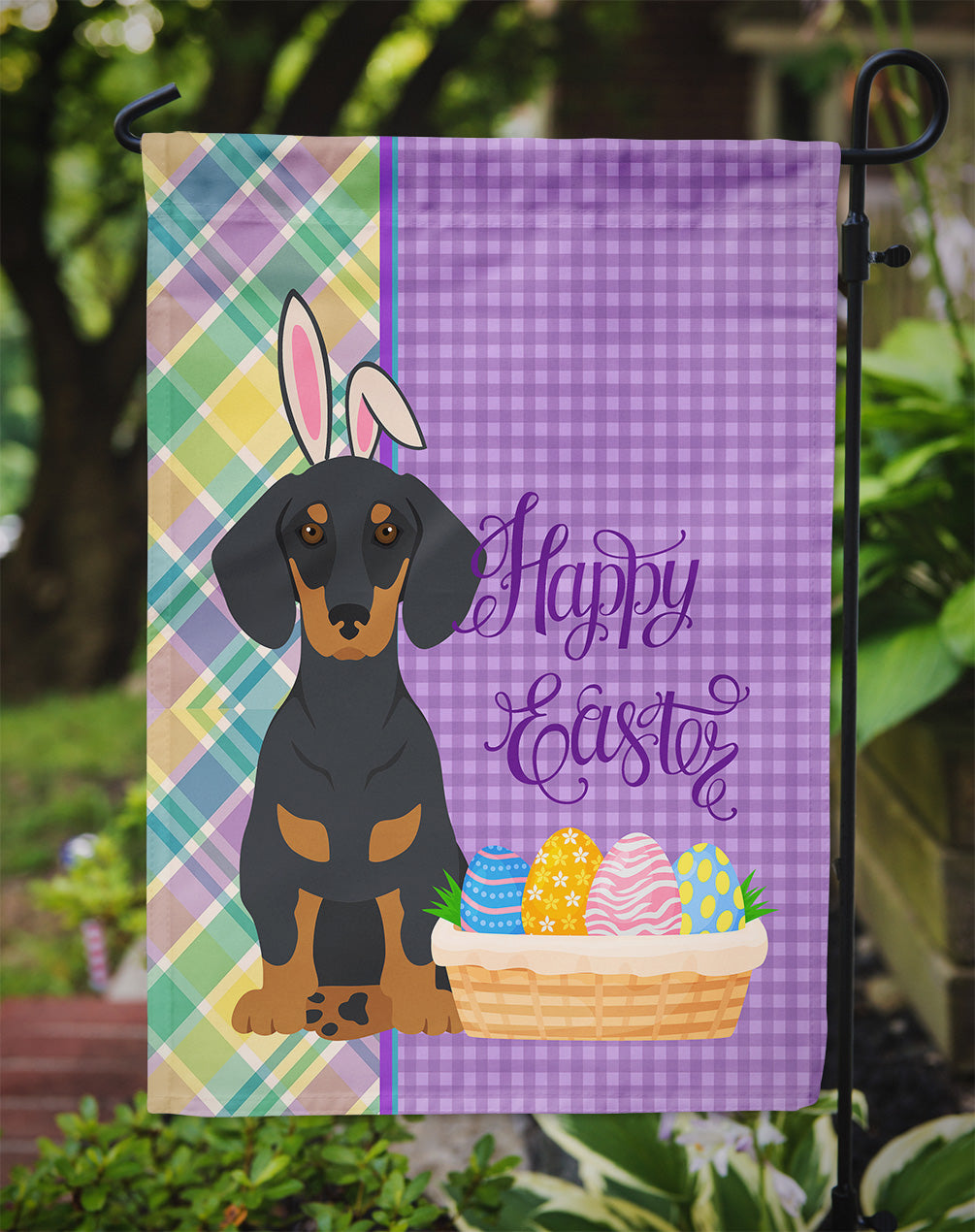 Black and Tan Dachshund Easter Garden Flag Mailbox Decorative Yard Banner Outside Patio Artwork for Flower Beds, Garden Size, Multicolor