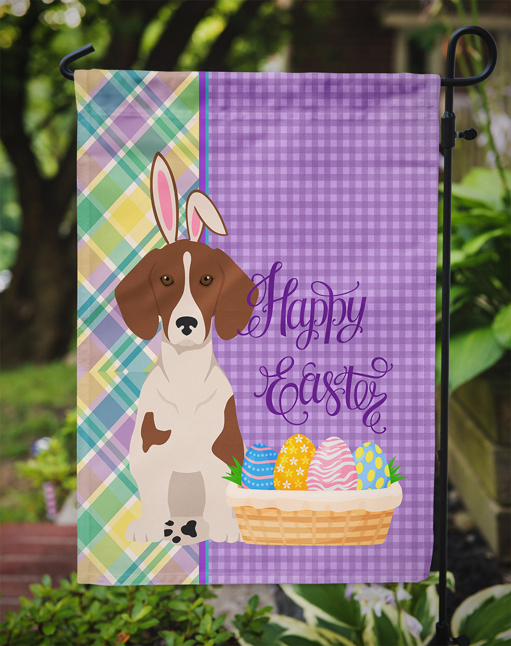 Red Piebald Dachshund Easter Garden Flag Mailbox Decorative Yard Banner Outside Patio Artwork for Flower Beds, Garden Size, Multicolor