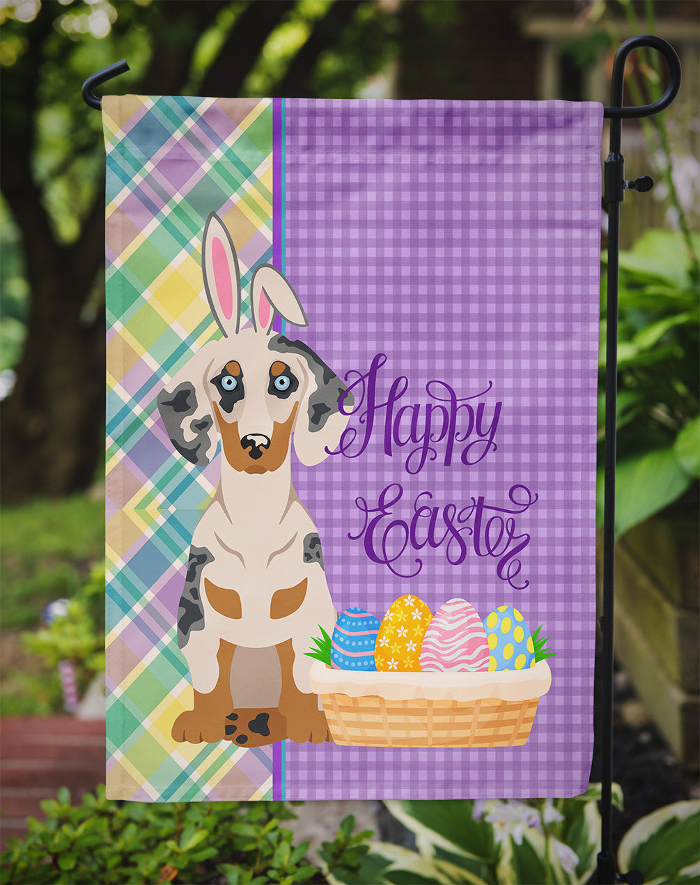 Cream Dapple Dachshund Easter Garden Flag Mailbox Decorative Yard Banner Outside Patio Artwork for Flower Beds, Garden Size, Multicolor