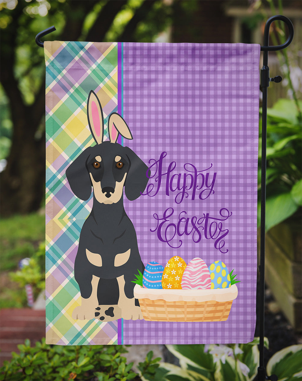 Black and Cream Dachshund Easter Garden Flag Mailbox Decorative Yard Banner Outside Patio Artwork for Flower Beds, Garden Size, Multicolor