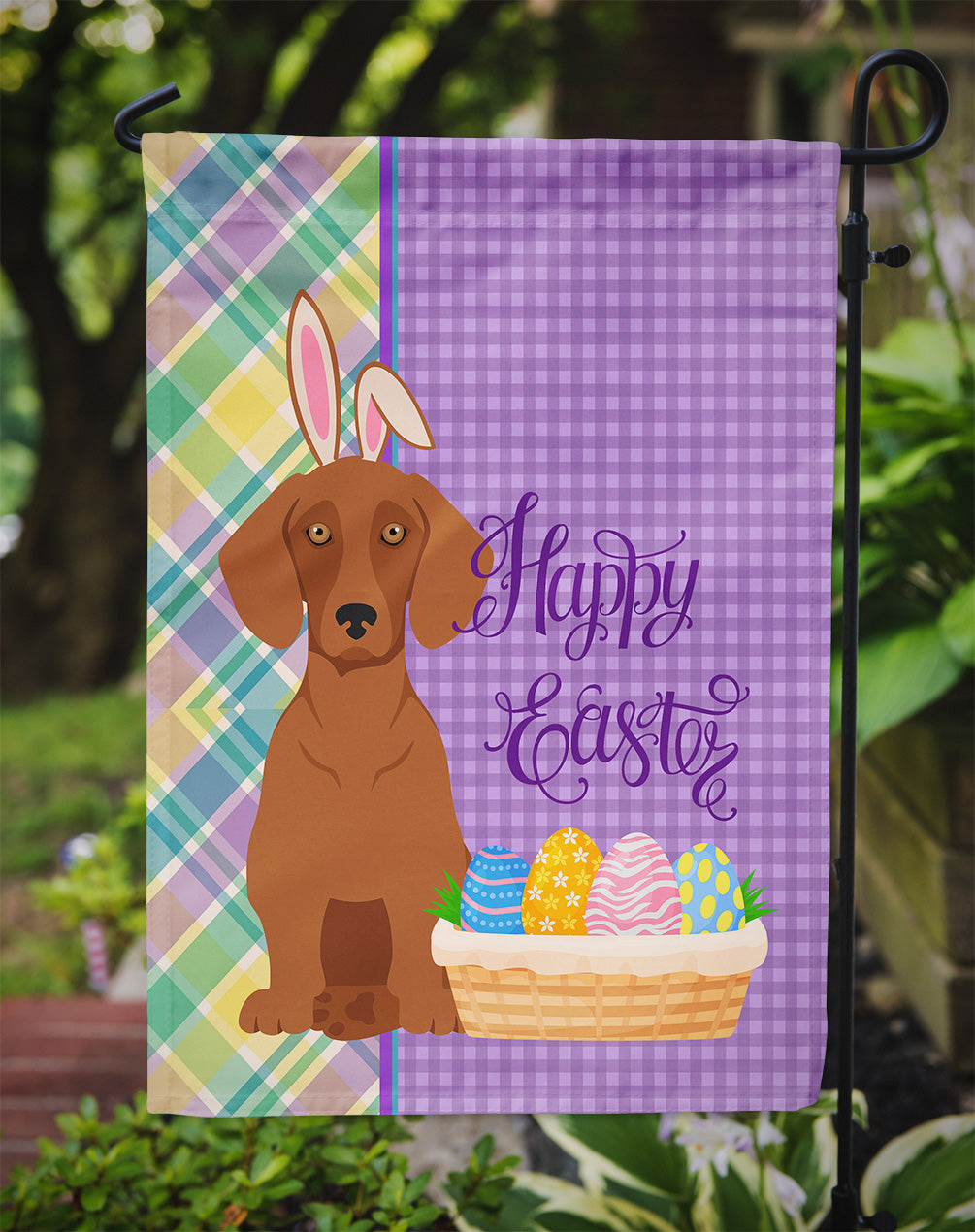 Red Dachshund Easter Garden Flag Mailbox Decorative Yard Banner Outside Patio Artwork for Flower Beds, Garden Size, Multicolor