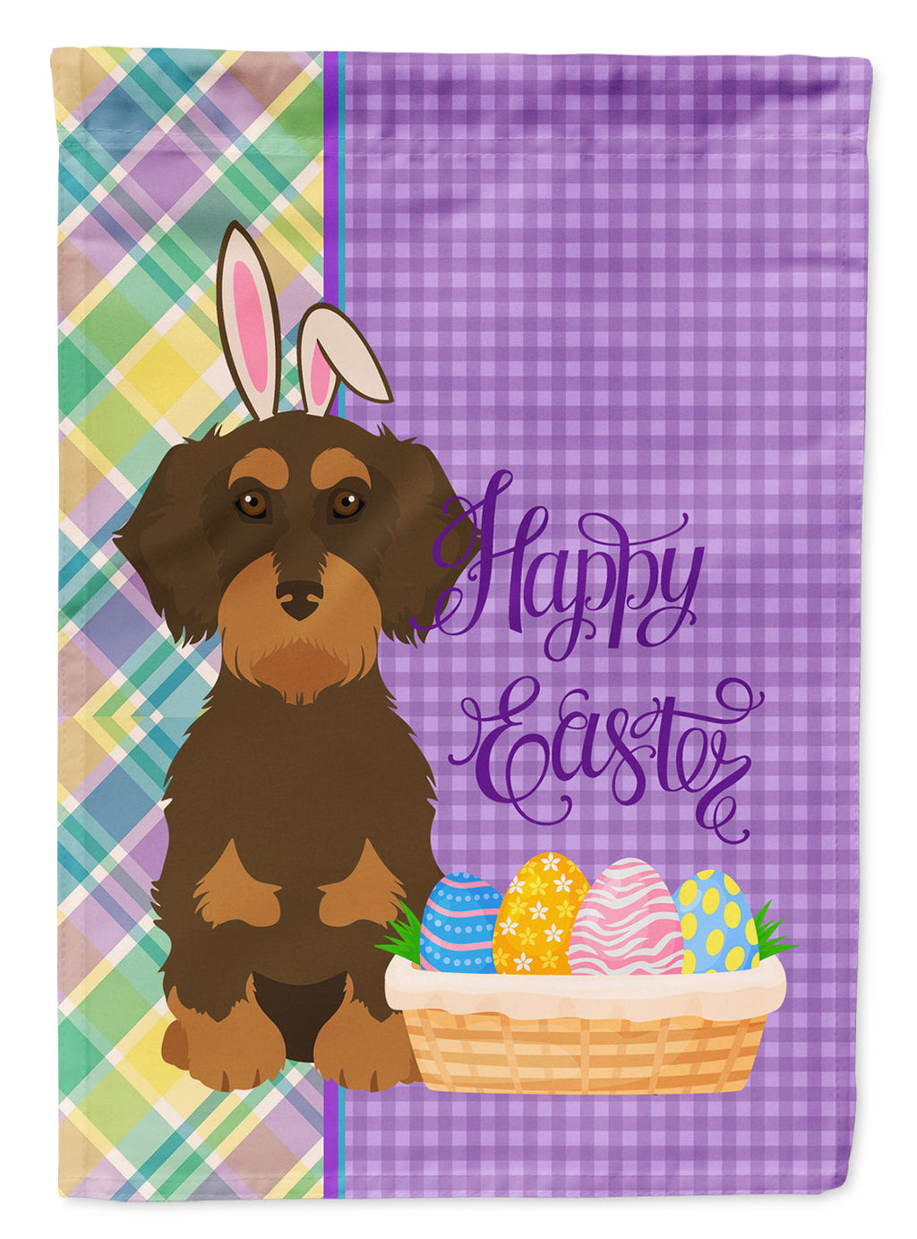 Wirehair Chocolate and Tan Dachshund Easter Garden Flag Mailbox Decorative Yard Banner Outside Patio Artwork for Flower Beds, Garden Size, Multicolor