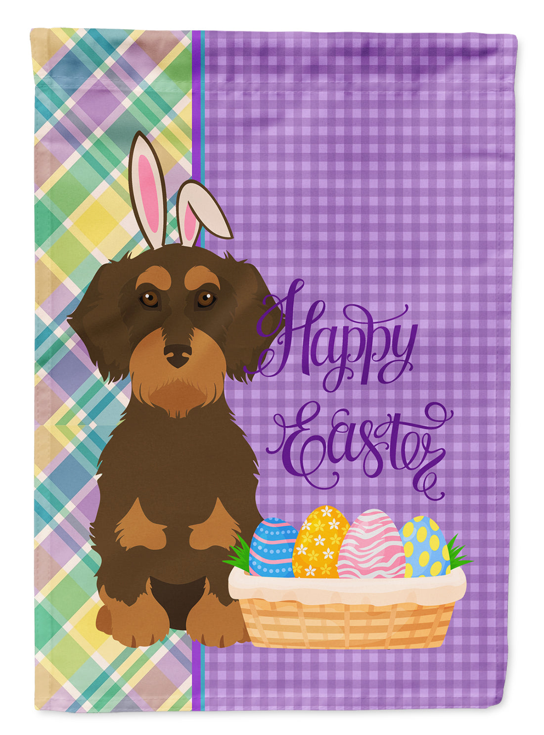 Wirehair Chocolate and Tan Dachshund Easter Garden Flag Mailbox Decorative Yard Banner Outside Patio Artwork for Flower Beds, Garden Size, Multicolor