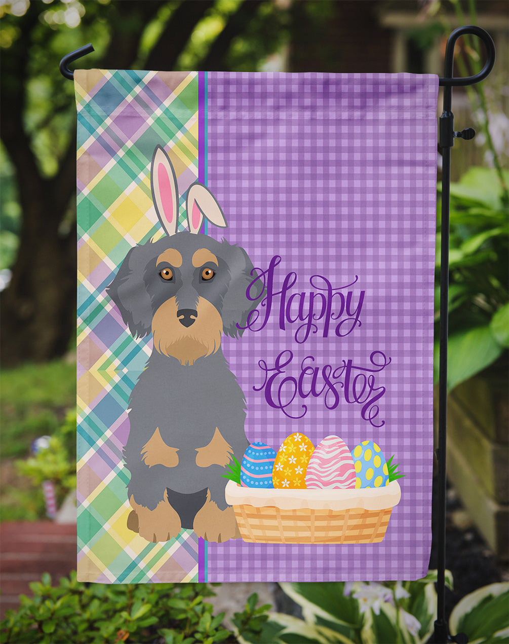 Wirehair Blue and Tan Dachshund Easter Garden Flag Mailbox Decorative Yard Banner Outside Patio Artwork for Flower Beds, Garden Size, Multicolor