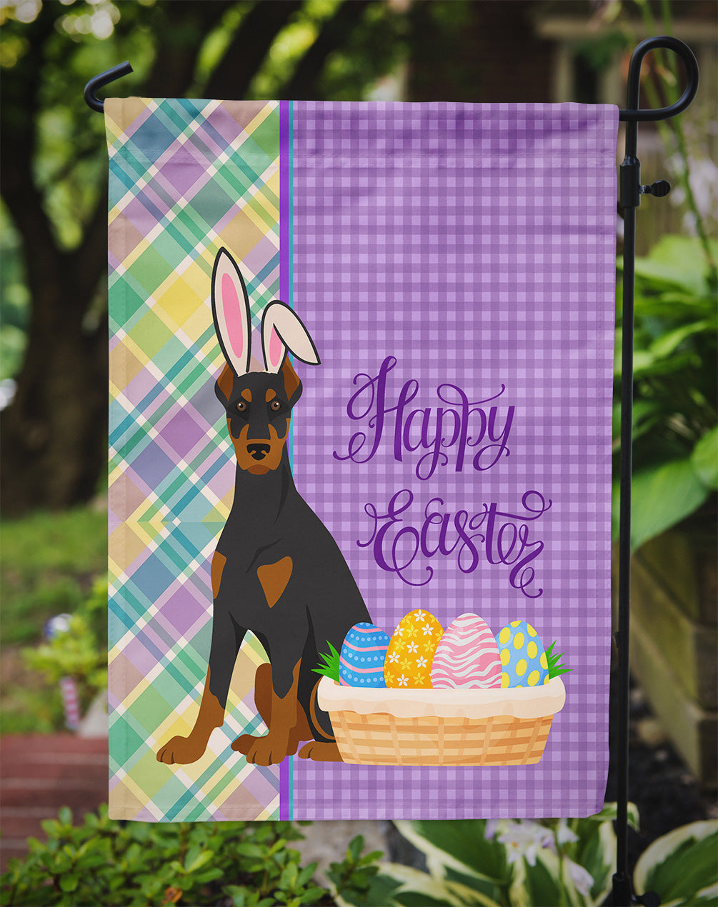 Black and Tan Doberman Pinscher Easter Garden Flag Mailbox Decorative Yard Banner Outside Patio Artwork for Flower Beds, Garden Size, Multicolor