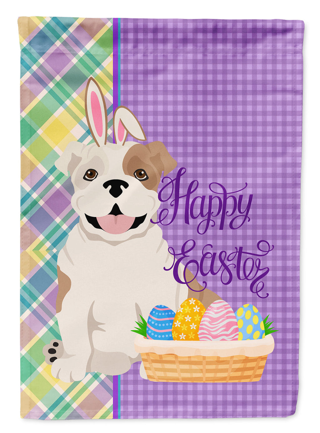 Piebald English Bulldog Easter Garden Flag Mailbox Decorative Yard Banner Outside Patio Artwork for Flower Beds, Garden Size, Multicolor