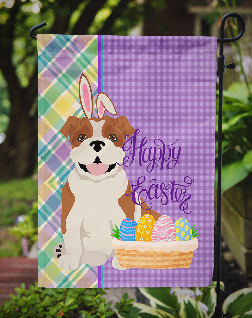 Red English Bulldog Easter Garden Flag Mailbox Decorative Yard Banner Outside Patio Artwork for Flower Beds, Garden Size, Multicolor