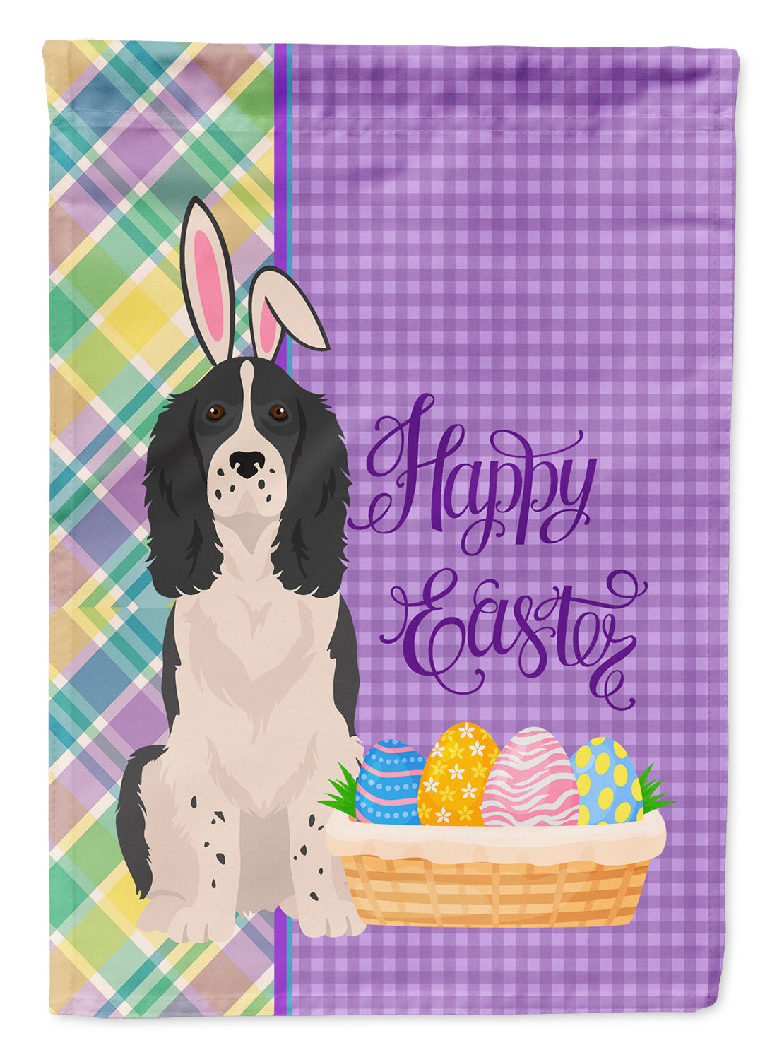 Black English Springer Spaniel Easter Garden Flag Mailbox Decorative Yard Banner Outside Patio Artwork for Flower Beds, Garden Size, Multicolor