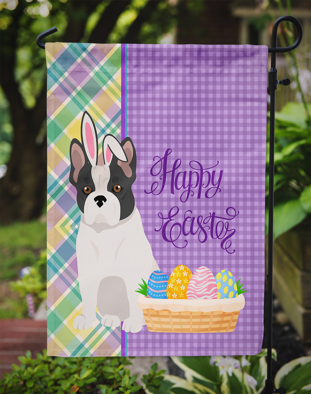 Black and White French Bulldog Easter Garden Flag Mailbox Decorative Yard Banner Outside Patio Artwork for Flower Beds, Garden Size, Multicolor
